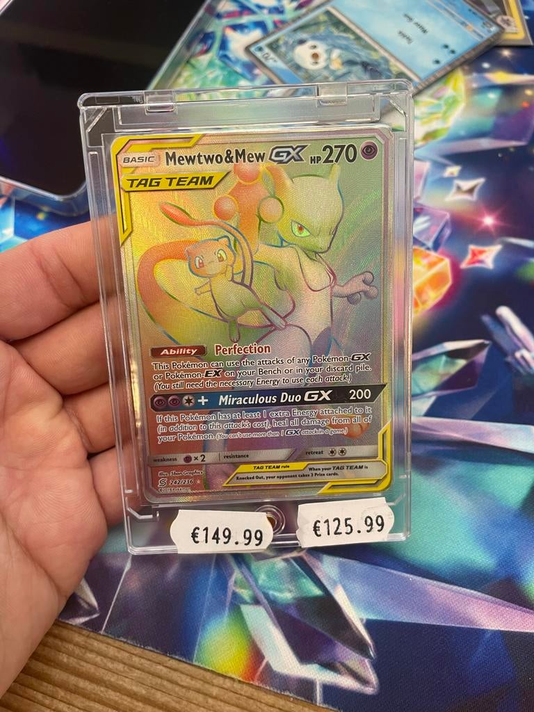 Mewtwo & Mew GX 242 - TAG TEAM Pokémon Kaart Rainbow Rare, Ophalen of Verzenden, Zo goed als nieuw, Losse kaart, Foil