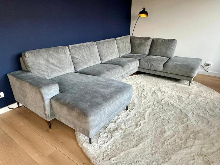 Grijze velvet u-bank Malmö, Rebellenclub, Huis en Inrichting, Banken | Complete zithoeken, Gebruikt, Stof, Ophalen