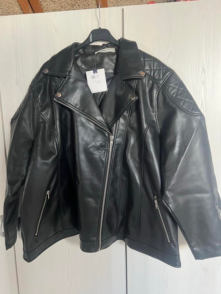 Nieuw Leren Jasje Dames Grote Maat 58 Zwart, Ophalen of Verzenden, Nieuw, Zwart, Jasje of Colbert