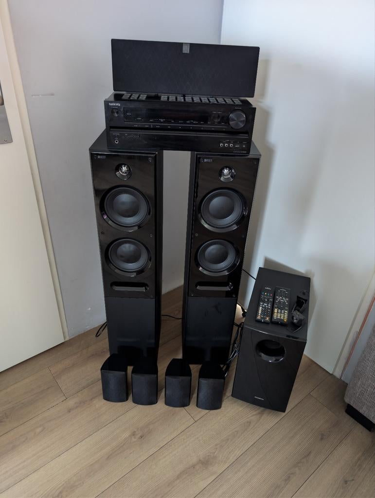 Onkyo en Kef 5.1 Surround set, Audio, Tv en Foto, Home Cinema-sets, Gebruikt, 70 watt of meer, 5.1-systeem, Overige spelers