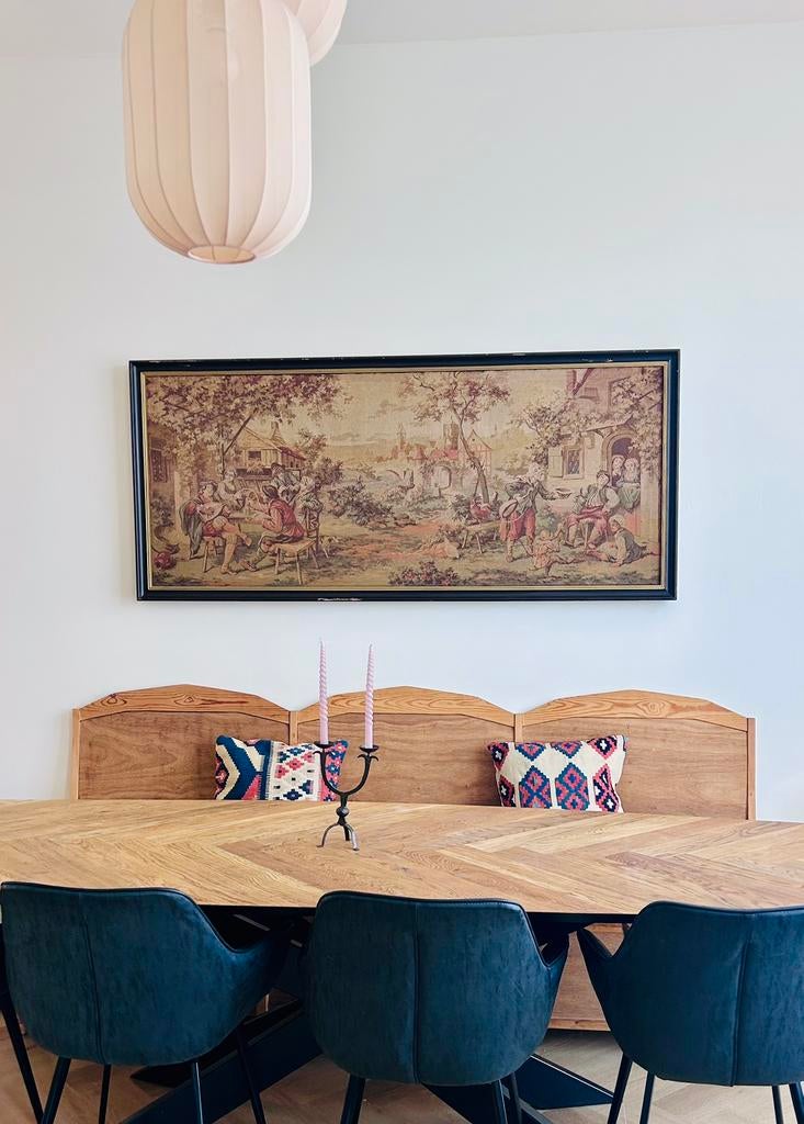 Uniek groot vintage goblin wandtapijt/tapestry – 184 x 81 cm, Ophalen, Schilderij, 75 cm of meer