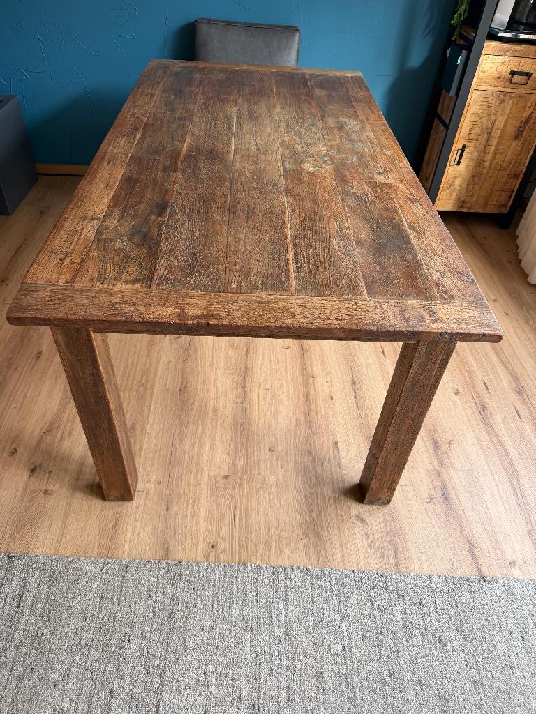 robuuste teakhouten eettafel, Ophalen, Gebruikt, Teakhout, 200 cm of meer