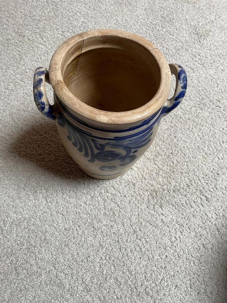 Oude Franse aardewerk pot, Ophalen, Gebruikt, Rond, Aardewerk