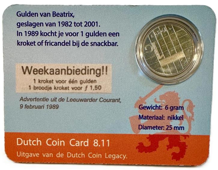 Dutch Coin Card van maart. De Beatrix gulden., Postzegels en Munten, Munten | Nederland, Losse munt, 1 gulden, Koningin Beatrix