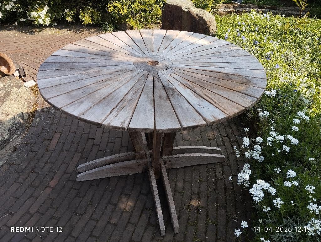 Ronde tuintafel, Ophalen, Gebruikt, Rond, Teakhout