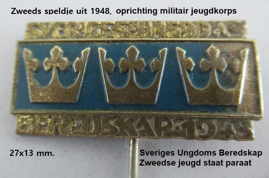 Zweeds speldje oprichting Zweedse militaire jeugdkorps 1948, Ophalen of Verzenden, Landmacht, Overige gebieden, Embleem of Badge