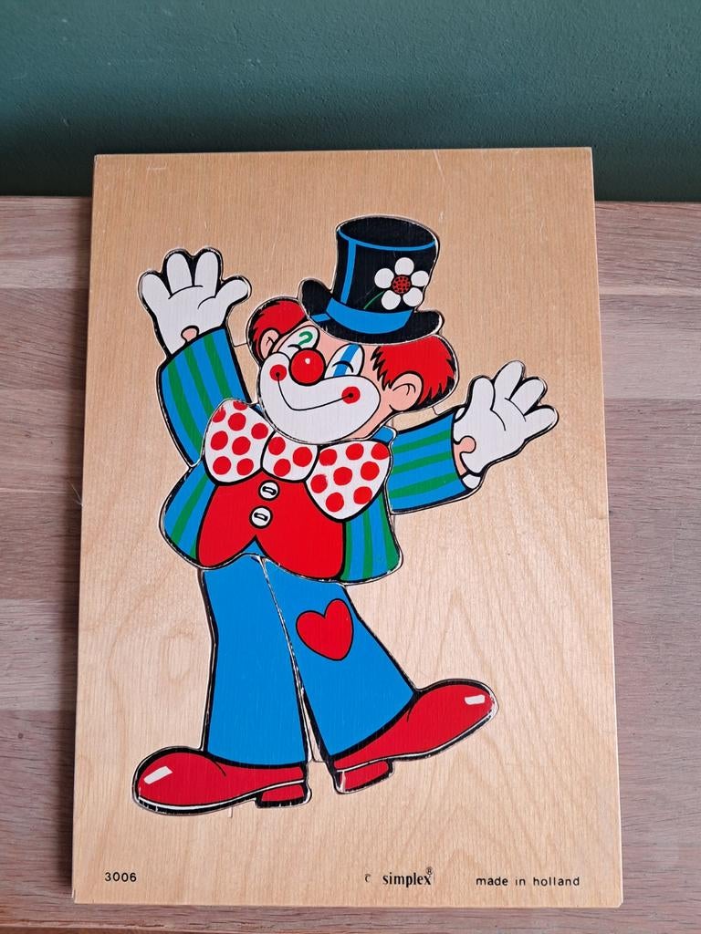 De Groene Merel inleg puzzel hout clown simplex 7 stukjes, Ophalen of Verzenden