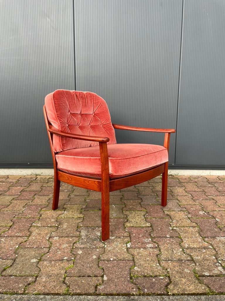 Gave Scandinavische mid century design fauteuil oud roze, Huis en Inrichting, Fauteuils, Ophalen, Gebruikt, Minder dan 75 cm, Nvt