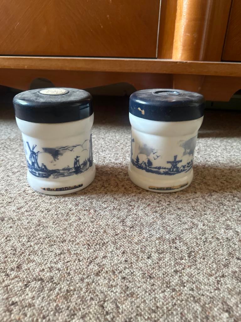 Set van twee vintage opaline sigaren potten - Delfts blauw, Ophalen
