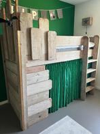 Steigerhouten bed / halfhoogslaper, Ophalen, 85 tot 100 cm, Lattenbodem, Zo goed als nieuw