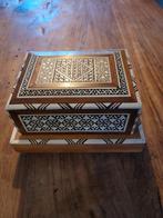 Houten sigarettendoosje met inlegwerk en muziek., Antiek en Kunst, Ophalen of Verzenden