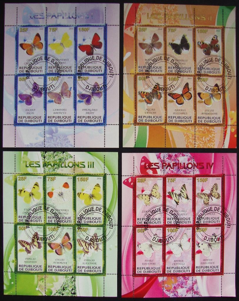 - 814 - 4 Blokken met 24 Vlinders., Verzenden, Gestempeld, Dier of Natuur