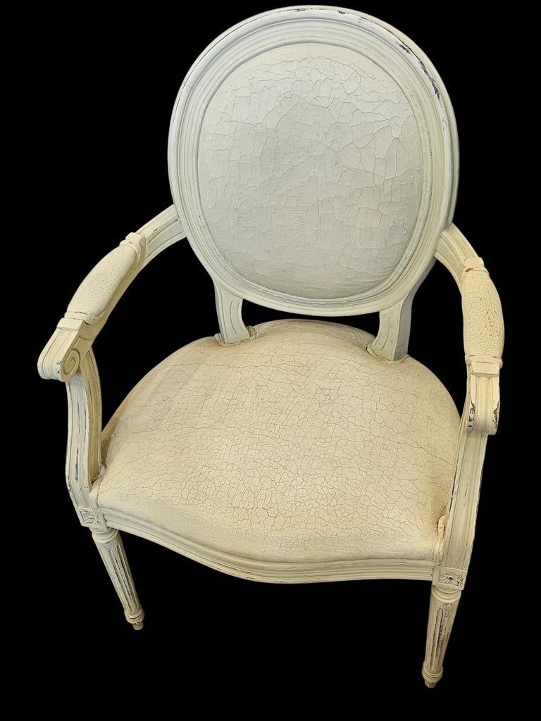 Antieke Franse Louis XVI Medaillon Stoel - Crèmekleurig, Ophalen