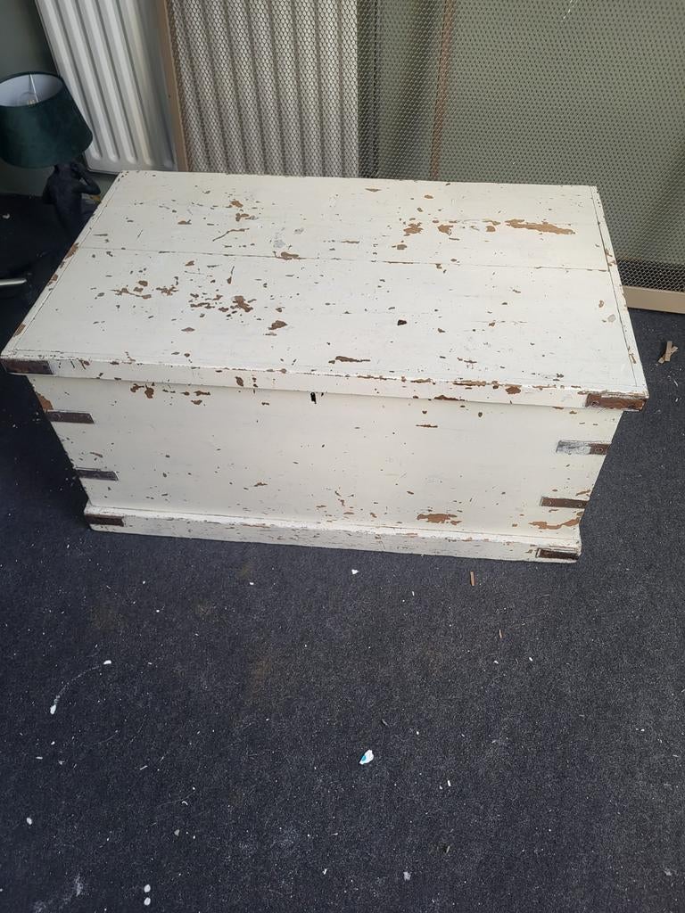 Vintage houten kist - Brocante opbergkist, Ophalen, Gebruikt, 50 tot 100 cm, 75 tot 100 cm