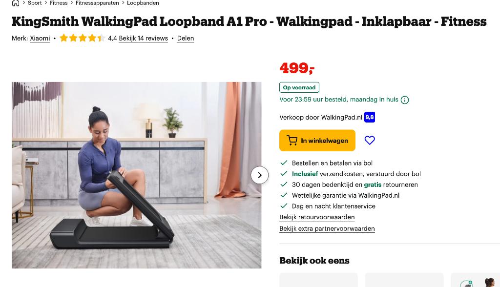 Xiaomi KingSmith WalkingPad A1 Pro Vouwbare Loopband, Sport en Fitness, Fitnessapparatuur, Ophalen, Zo goed als nieuw, Loopband