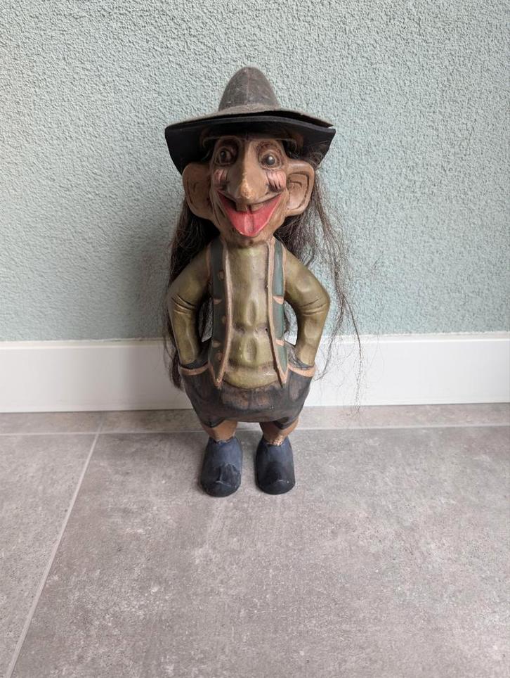 Vintage Noorse Trol met de hand gemaakte trol met hoed, Verzamelen, Beelden en Beeldjes, Gebruikt, Fantasy, Ophalen of Verzenden