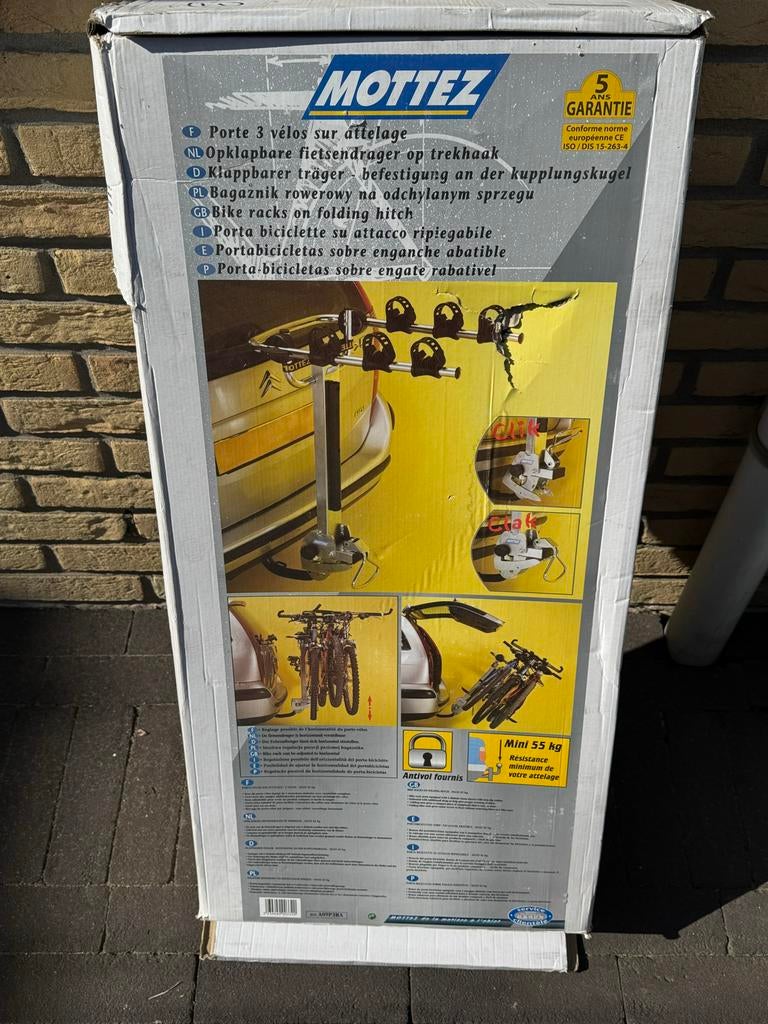 Mottez Opklapbare Fietsendrager voor 3 Fietsen - Trekhaak, Ophalen, 3 fietsen of meer, Nieuw, Trekhaakdrager