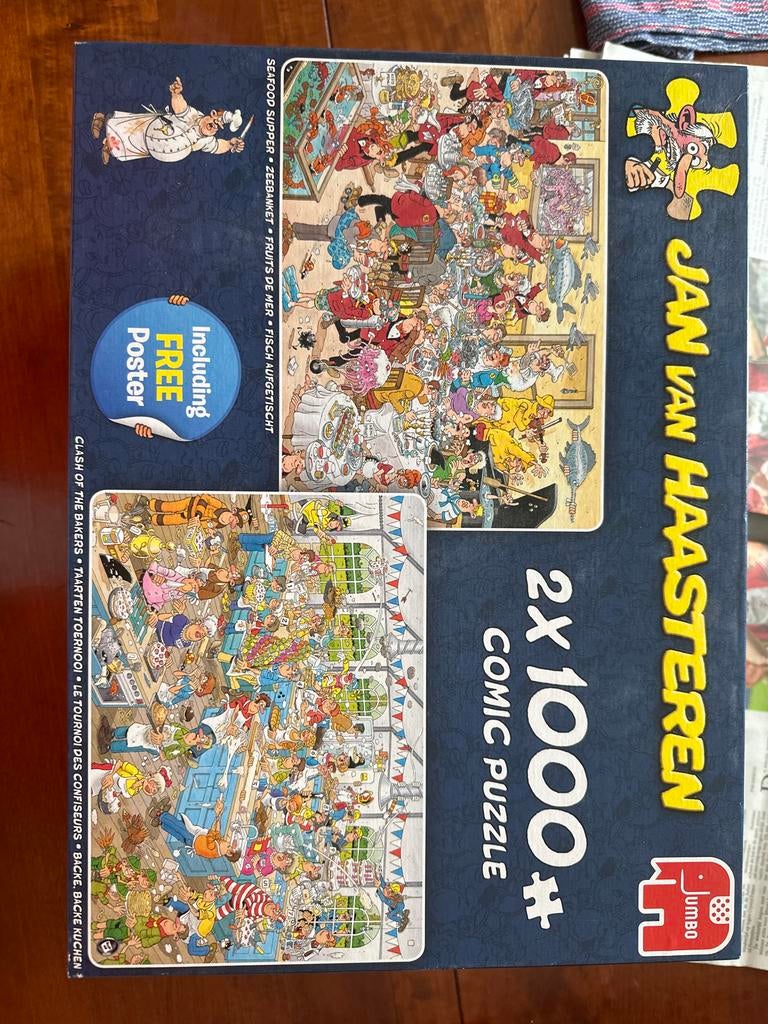 Jan van Haasteren Combi Puzzel: Taarten Toernooi & Zeebanket, Ophalen of Verzenden, 500 t/m 1500 stukjes, Zo goed als nieuw, Legpuzzel