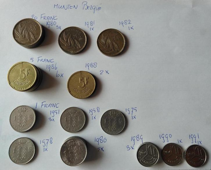 Munten België ( jaartallen en waarde zie beschrijving ), Postzegels en Munten, Munten | België, Losse munt, Ophalen of Verzenden