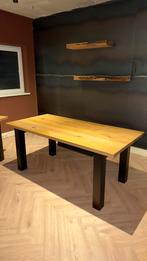 Eikenhouten Bureau/Tafel met Stalen Poten (4 beschikbaar), Ophalen, Gebruikt, Eikenhout, 50 tot 100 cm