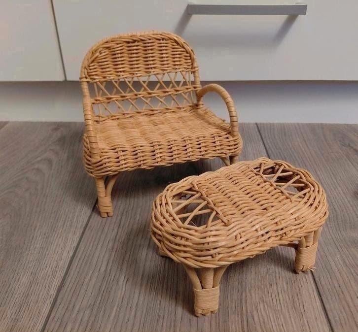 Vintage rotan poppen meubels Bank Tafel & Accessoires, Ophalen of Verzenden, Zo goed als nieuw