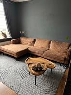 Cognac kleurige eco-leer hoekbank, Huis en Inrichting, Banken | Bankstellen, Ophalen, Gebruikt, 125 tot 150 cm, Hoekbank