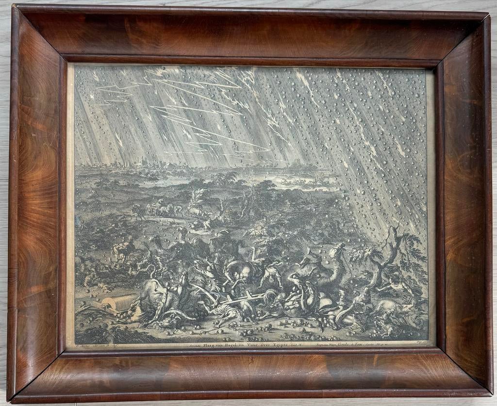 Zevende Plaag van Hagel en Vuur over Egypte ets 18e eeuw, Ophalen, Ingelijst, Ets, Religie