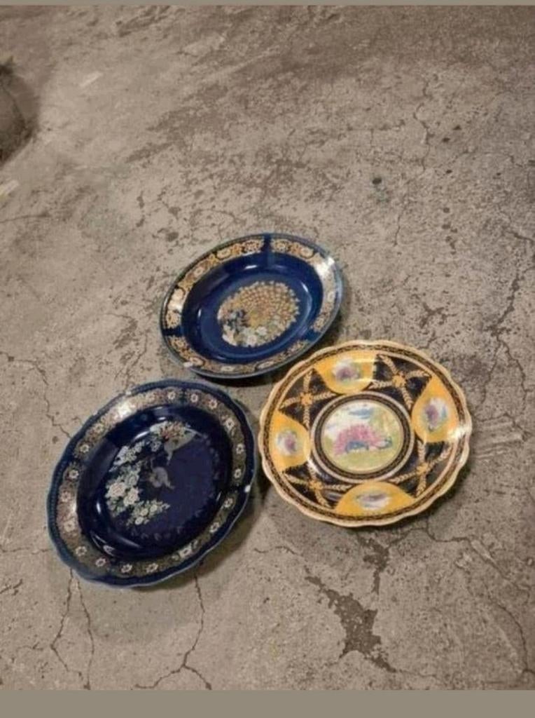 3x Chinese poeseleinen borden met pauw decoratie, Antiek en Kunst, Antiek | Wandborden en Tegels, Ophalen of Verzenden