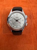 Vintage Oris 420-7387 met Mechanisch Alarm, Overige merken, Leer, Staal, Polshorloge