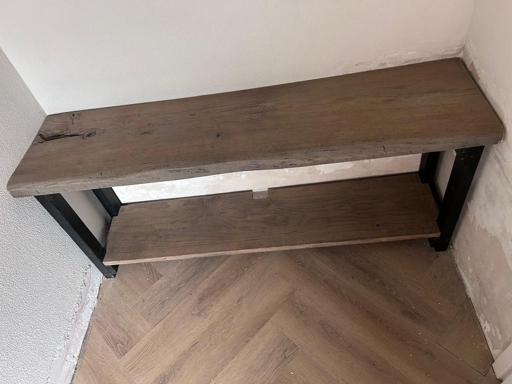 Industriële kapstok met bankje - staal en hout, Wandkapstok, Gebruikt, 100 tot 150 cm, Ophalen of Verzenden