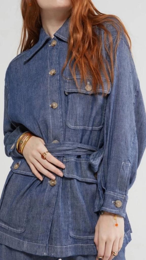 Denim linnen jas 46/48, Kleding | Dames, Made in Italy, Blauw, Maat 46/48 (XL) of groter, Nieuw