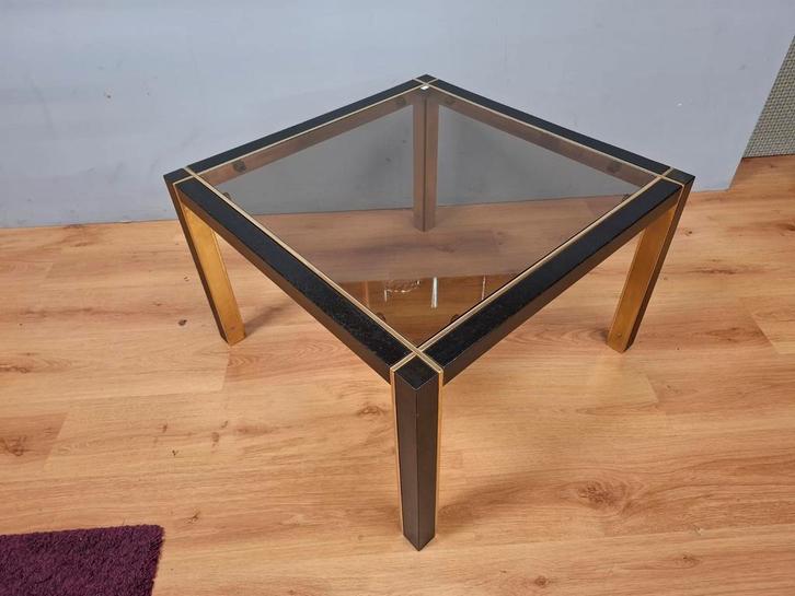 Vintage salontafel bijzettafel rookglas messing eclectisch, Verzamelen, Retro, Huis en Inrichting, Ophalen of Verzenden