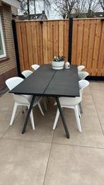 Tafel met 6 stoelen (4 wit, 2 groen), Tuin en Terras, Tuintafels, Ophalen of Verzenden, Gebruikt, Rechthoekig, Kunststof