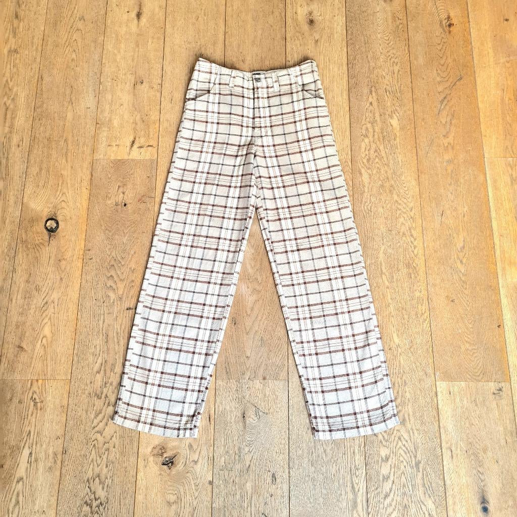 Crème wit, bruin, zwart en grijs geruit vintage surfbroek, Overige kleuren, Ophalen of Verzenden, Maat 36 (S), Gedragen