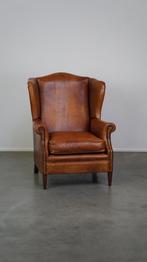 Leuke schapenleren oorfauteuil, mooie warme cognac kleur, 75 tot 100 cm, Klassiek, Romantisch, Gebruikt, Leer