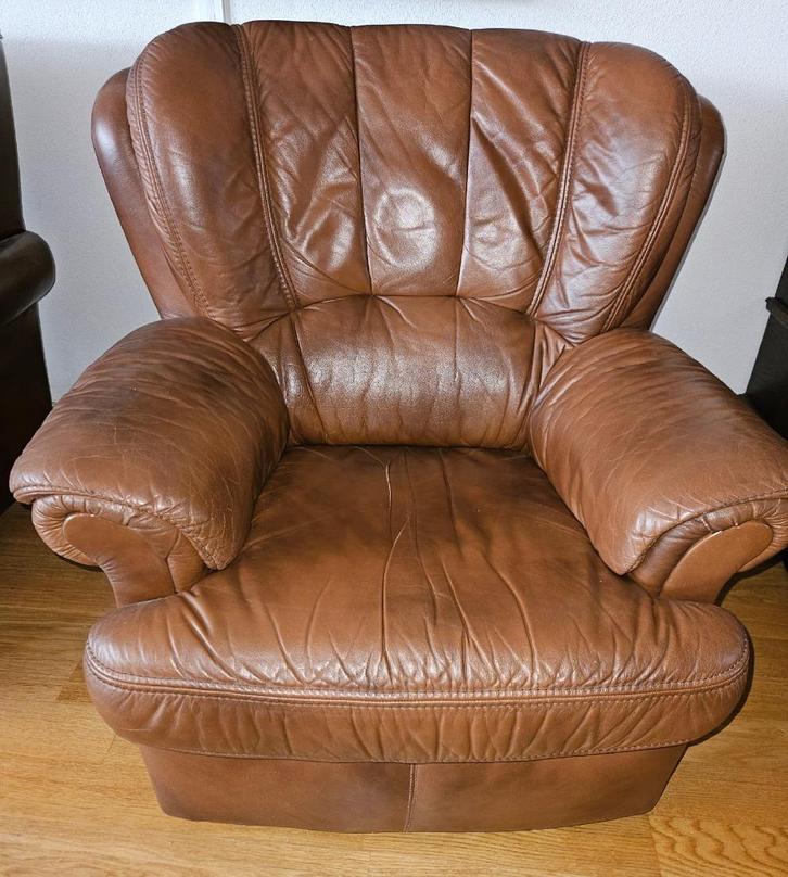 Lederen fauteuil, Huis en Inrichting, Fauteuils, Gebruikt, Leer, 75 tot 100 cm, 75 tot 100 cm, Ophalen