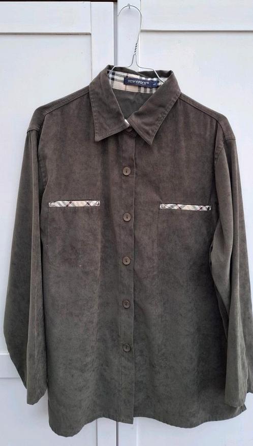 Vintage blouse, maat 40/L - donkergroen - velours - 90's, Kleding | Dames, Blouses en Tunieken, Gedragen, Maat 38/40 (M), Groen