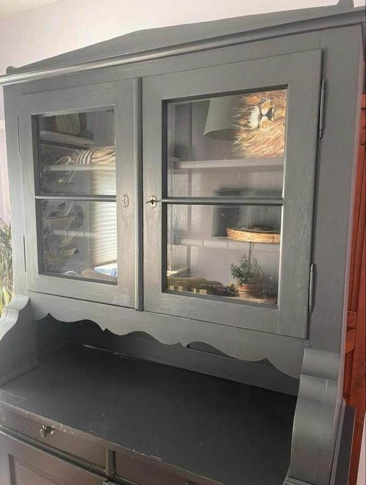 Antieke Service Kast met Glazen Deuren en Lades Zwart, Antiek en Kunst, Antiek | Meubels | Kasten, Ophalen