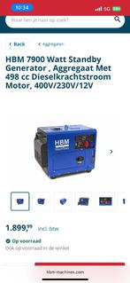 Aggregaat HBM 7900 watt, Doe-het-zelf en Verbouw, Aggregaten, Ophalen, Gebruikt, Dieselolie, Geluidgedempt
