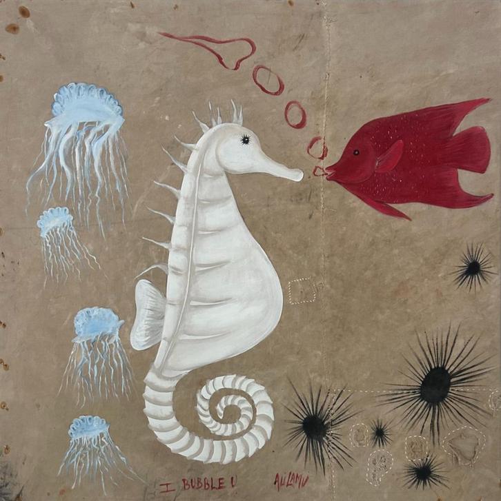Ali Lamu schilderij I bubble U handgemaakt 110x110 cm, Huis en Inrichting, Woonaccessoires | Schilderijen, Tekeningen en Foto's