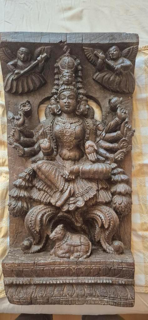 Tempel paneel Lord Brahma (Hindoeïstische scheppergod), Antiek en Kunst, Kunst | Beelden en Houtsnijwerken, Ophalen of Verzenden