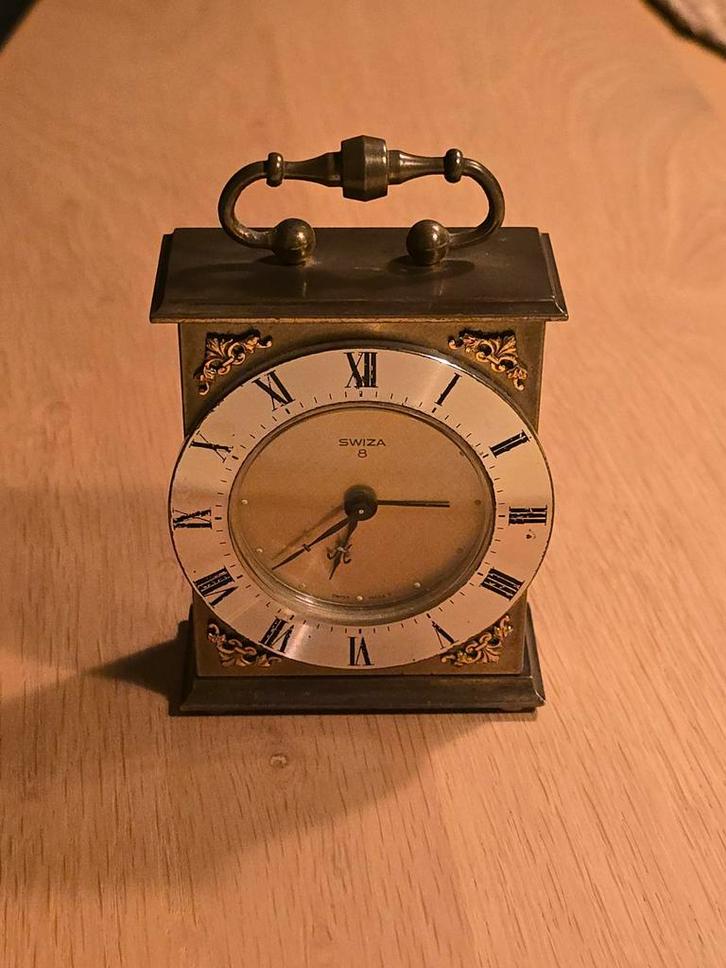 Antieke koperen Swiza 8-daagse officiers klok €89 !!, Antiek en Kunst, Antiek | Klokken, Ophalen of Verzenden