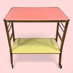 60's bijzettafel pastel roze formica, Gebruikt, 60 cm of meer, Rechthoekig, Hout