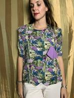 Vintage Jaren 90 blouse - print- paars/groen-38/40, Kleding | Dames, Blouses en Tunieken, Maat 38/40 (M), Paars, Hippie galore