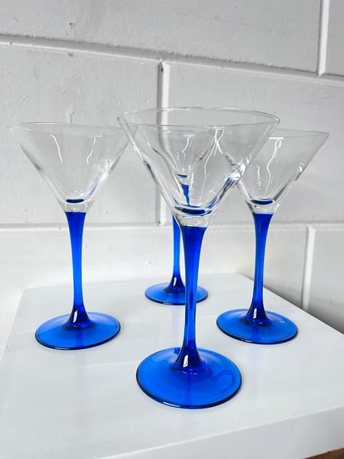 Cocktailglazen France cocktail glas blauwe voet vintage glas, Verzamelen, Glas en Borrelglaasjes, Gebruikt, Overige typen, Ophalen of Verzenden