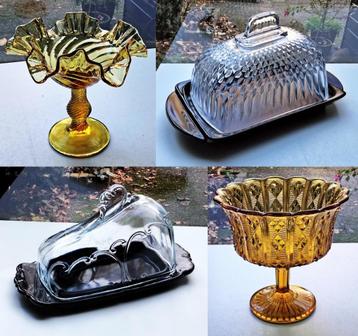 4 Antiek Glazen Items - 2x Kaasstolp 2x Bonbonnière - €15PS beschikbaar voor biedingen