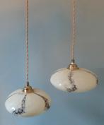 Set vintage gemarmerde opaline hanglampen, Huis en Inrichting, Lampen | Hanglampen, Ophalen of Verzenden, Zo goed als nieuw, Vintage, art deco, artdeco, art nouveau