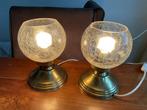 twee tafellampen lampen messing en glas, Retro jaren 70, Ophalen of Verzenden, Zo goed als nieuw, Minder dan 50 cm