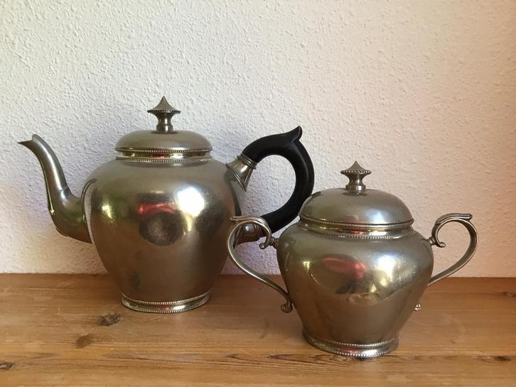 Zilver tinnen koffie en melk kan. Gerhardi & co 1643., Antiek en Kunst, Antiek | Tin, Ophalen of Verzenden