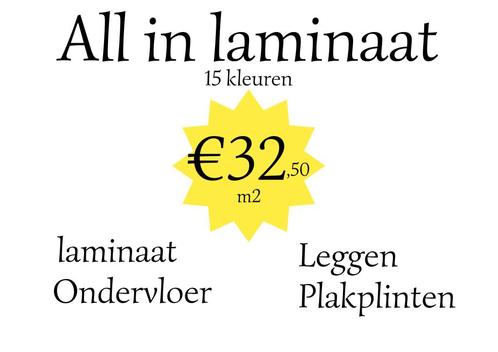 All in Laminaat € 32,50 p/m2, Huis en Inrichting, Stoffering | Vloerbedekking, Nieuw, Laminaat, Overige kleuren, 75 m² of meer